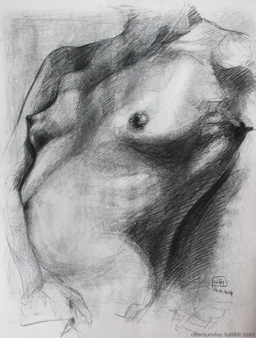 ottersunday: (i only draw boobs), charcoal, 18”x24”  fb | ello | insta | shop 