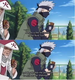 carrabearry:  Kishimoto as the Third Hokage, and how he planned everything from the very beginning. 