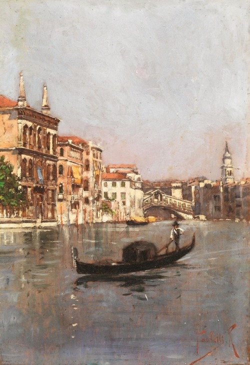 Rodolfo Paoletti“Scorcio di Canale Veneziano con Gondoliere”