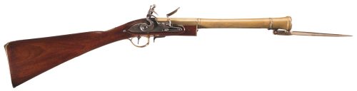 A fine brass barreled Edgson and Stamford flintlock blunderbuss with snap forward bayonet.  Stamped 