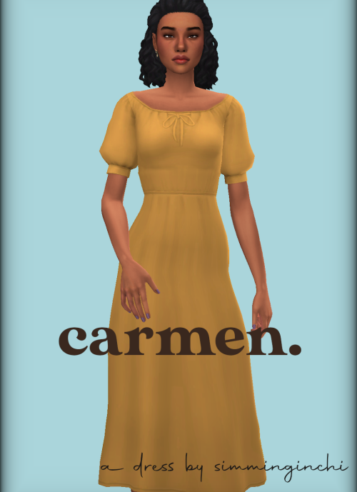 simminginchi: Carmen | a casual midi dress   I always liked this base game top, so I got rid of the 
