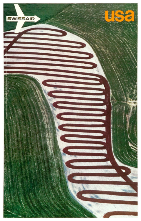 Georg Gerster, swissair poster USA, 1971. Spring disking near Wichita, Kansas. Photo: © Georg Gerste