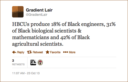 gradientlair:  The stats in my tweets above on HBCUs came from the article Historically