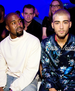 celebritiesofcolor:  Kanye West and Zayn Malik attend the Louis Vuitton Menswear Spring/Summer 2016 show as part of Paris Fashion Week on June 25, 2015 in Paris, France  only reblogging 4 zayn oh my god