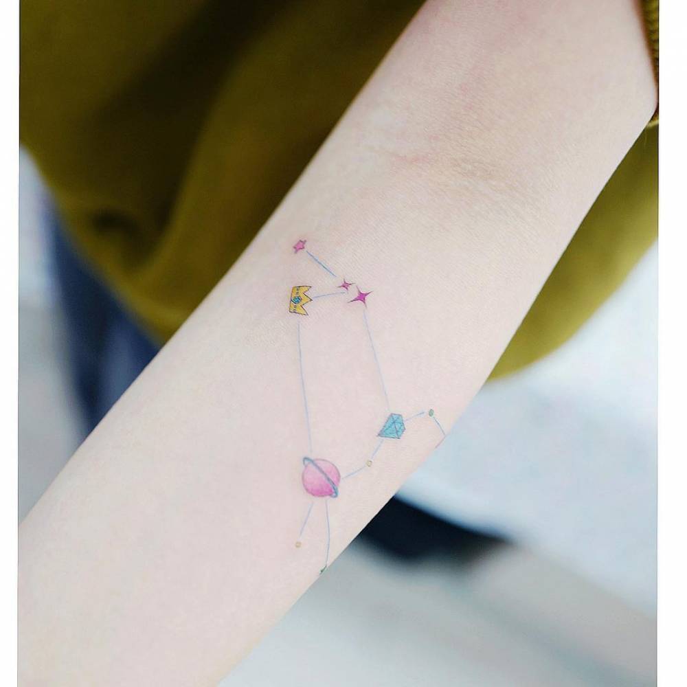 Small couple constellation tattoo - Taurus and Leo.