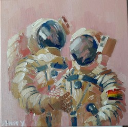 wiltkingart: gay astronauts on a romantic honeymoon space adventure (oil on canvas 10&quot; x 10&quot;)