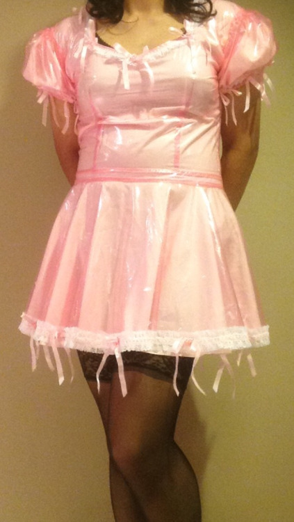 My new plastic maid dress. Definitely want a fully see through one to show off my panties and locked