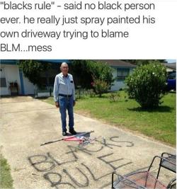 woodmeat:  lagonegirl:  Lmao why did he do that to his lawn why try and start drama? I’m 25 never heard a black person say blacks rule in any dam context. Whitest thing ever   *spray paints all lives are lit in my driveway*