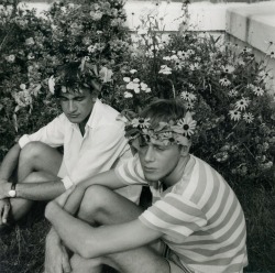theniftyfifties:  Boys with flowers in their hair, Rhode Island, 1957 