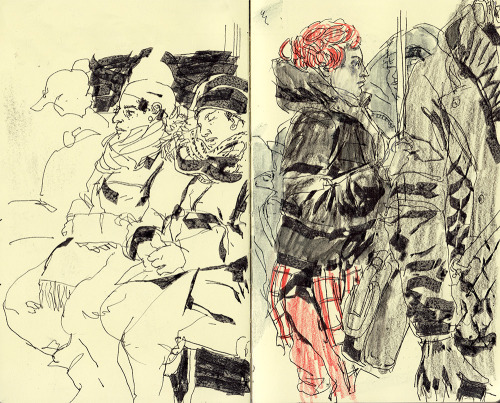 johnleedraws:Miscellaneous winter train drawings. These are all from the L; in the mornings on my wa