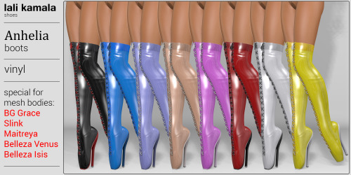 lali-k:High Boots for the popular mesh bodies.Possible to try Demohttp://maps.secondlife.com/secondl