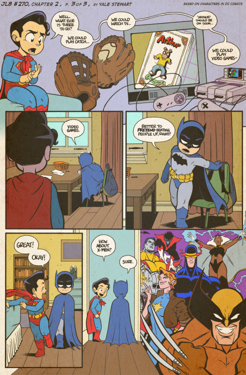 jl8comic: JL8 #270, Chapter Two, pgs. 1-3 by Yale StewartBased on characters in DC Comics.Like the F