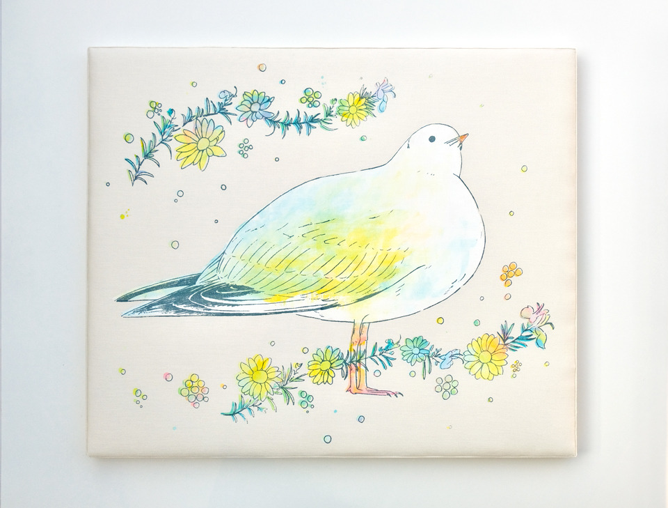 Shimono ユリカモメ Silkscreen Illustration Bird Flower