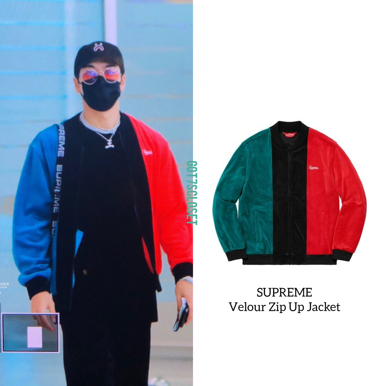 GOT7's Closet — [180720] Jackson wearing SUPREME - Velour Zip Up...