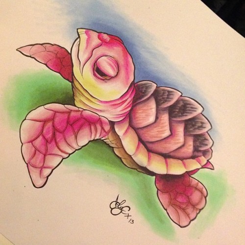 jobyc:  #drinkanddraw submission. It’s my second drawing with #copic #markers. I think I like these. #illustration #drawing #tattoo #tattooart #seaturtle #turtle #newschooltattoo #joby #jobyc #jobycummings #cattattoocompany #paradisetattoogathering