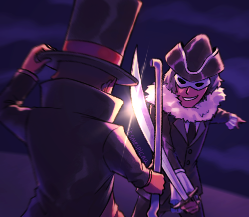 itsmespicaa: ⚔ Layton vs Descole ⚔A redraw of that absolutely epic sword fight (?) between Hershel a