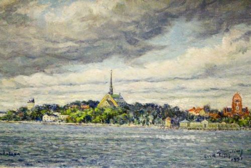 Vadstena   -    Erik Tryggelin , 1951, Swedish,  1878-1962Oil on canvas, 20 x 31 