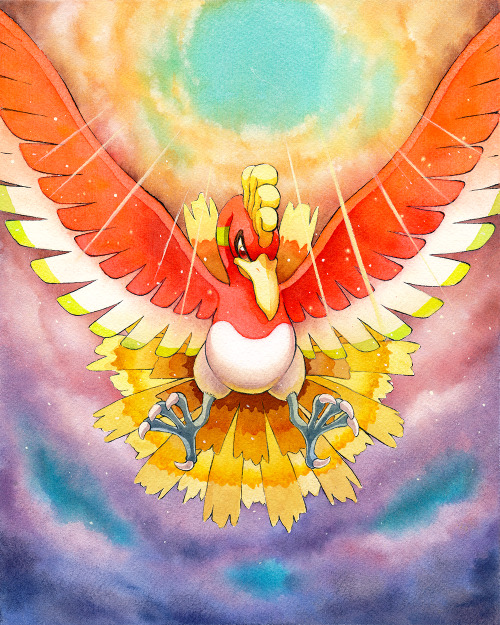 Revilonilmah:  Ho-Oh, Guardian Of The Skies! This Was A Commission I Did With Watercolor