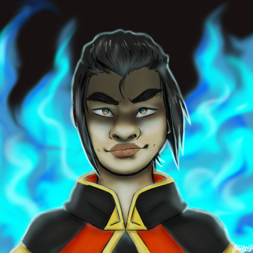 shoolb: [id: a digital portrait of azula from atla. glowing blue flames curl up to the top of the ca