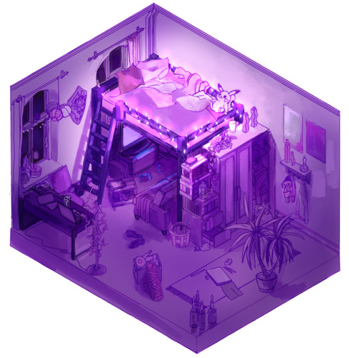 My room in purple ~Tried isometric art for the first time and I’m a fan! Still need a lot of p