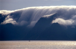 sixpenceee:  A photo exemplifying katabatic winds. They are drainage winds or a wind that carries high density air from a higher elevation down a slope under the force of gravity. 