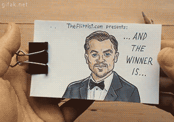 gifaknet:  video:   A Flipbook Animation of Leonardo DiCaprio Finally Winning His