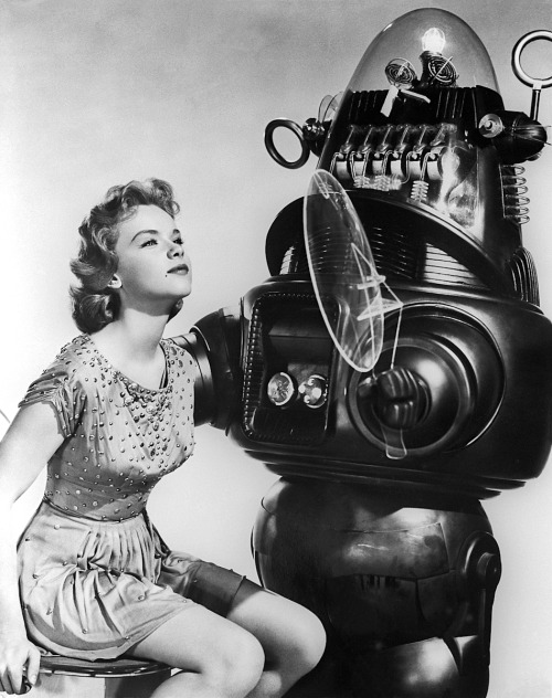 Anne Francis, Robby the Robot / publicity photos for Fred M. Wilcox’s Forbidden Planet (1956)