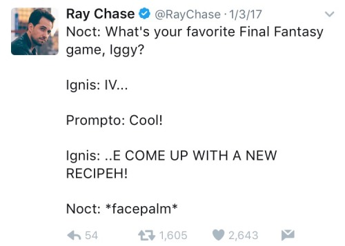 fabulanovas:  if you don’t follow Ray’s Twitter (Noct’s VA) then you’re missing out big time