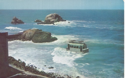 Postcard: Sky Tram Over the Pacific Ocean, Seal Rocks, San Francisco,            California, card ma