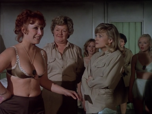 Tricia Newby, Joan Sims and Judy Geeson in another scene from Carry On England (1976).