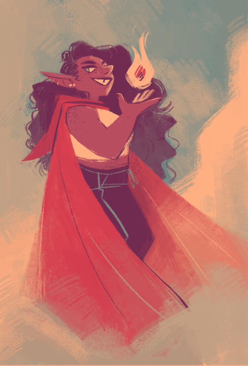 mayorofdunktown:(borat voice) my wife[image description: a drawing of Lup, a dark-complexioned elf w