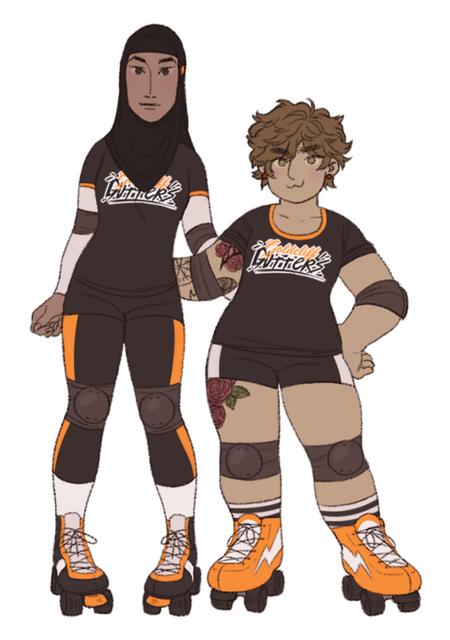 keplercryptids:rennington:in my AU, hurley and sloane are gfs and on a roller derby team. they are a