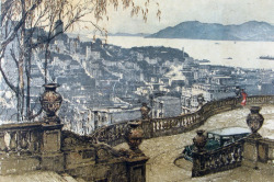 blastedheath:  Luigi Kasimir (Austrian, 1881-1962), San Francisco with the bay in the distance. Etching and aquatint, 10 x 13 in. 