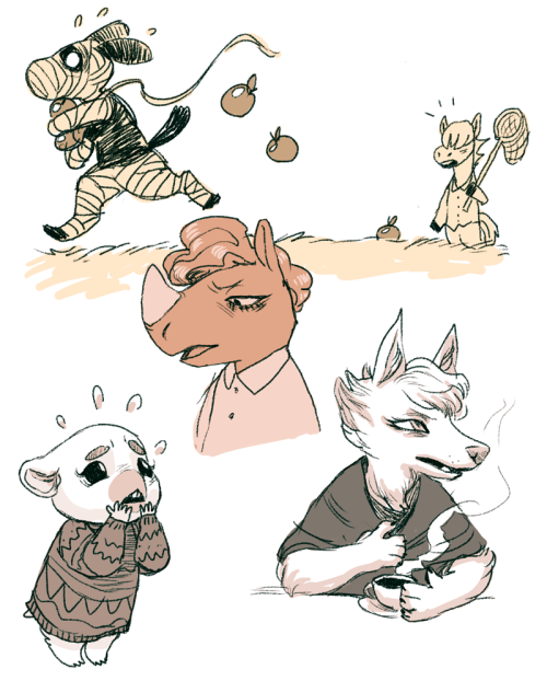 silisboo: my town suddenly has some sorta pink uchi -gang going on and I wanted to draw them being cool.. aand ended up sketching some of the other villagers too 