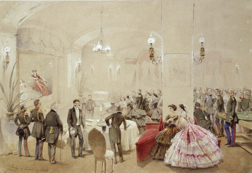 Alexander II with the courtiers in the Arsenal Hall of the Gatchina Palace Mihály Zichy, 1859