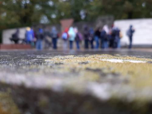 Here we are, volunteering at the cemetry, thinking on how best to express the difference between exc