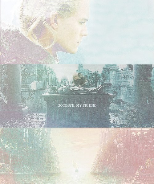 aleviafanthings:4120 year.Death of Gondor’s king Elessar. ‘Goodbye, my friend”  said Legolas a