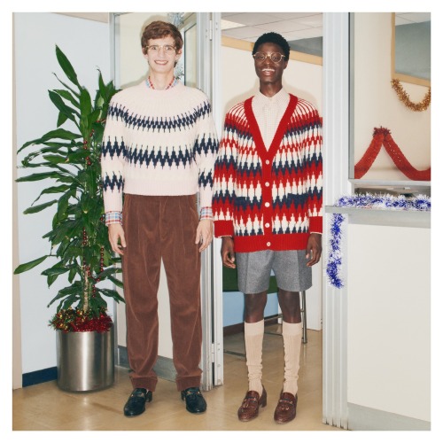 Gucci holiday retro style knits in zig zag wool jacquard.