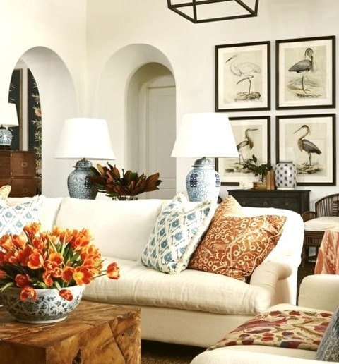 Miami OpenExample Of A Large, Traditional Open-concept Living Room With Carpeting, White Walls, And No