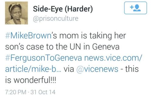 land-of-propaganda:  #Ferguson #MikeBrown Mike Brown’s Mom Is Taking Her Son’s Case to the UN in Geneva  Lesley McSpadden, the mother of the 18-year-old boy whose death at the hands of a Ferguson police officer in August sparked weeks of protests,