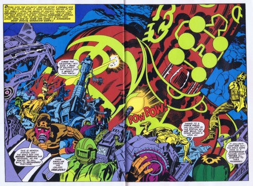 ungoliantschilde:the Eternals, Vol. 1 # 10 Pgs. 02-03, by Jack Kirby and Mike Royer.