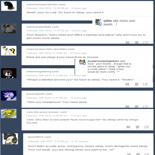 asksweetdisaster:Storm: I guess I’ll put her to bed?Sweet: Zzzzz…  x3 Aww~