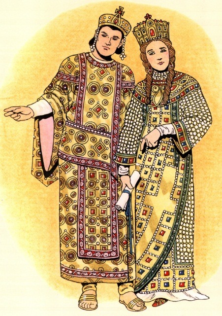 Byzantine royal fashionsFirst emperor Constantine the Great (272-337 CE) and his mother ElenaBoth in