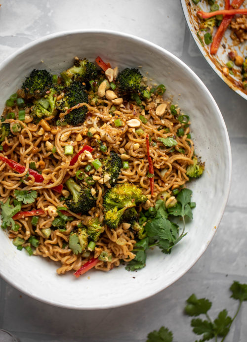 peanut noodles with roasted broccoli