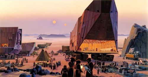 Welcome to Tatooine. Art by Ralph McQuarrie for STAR WARS.