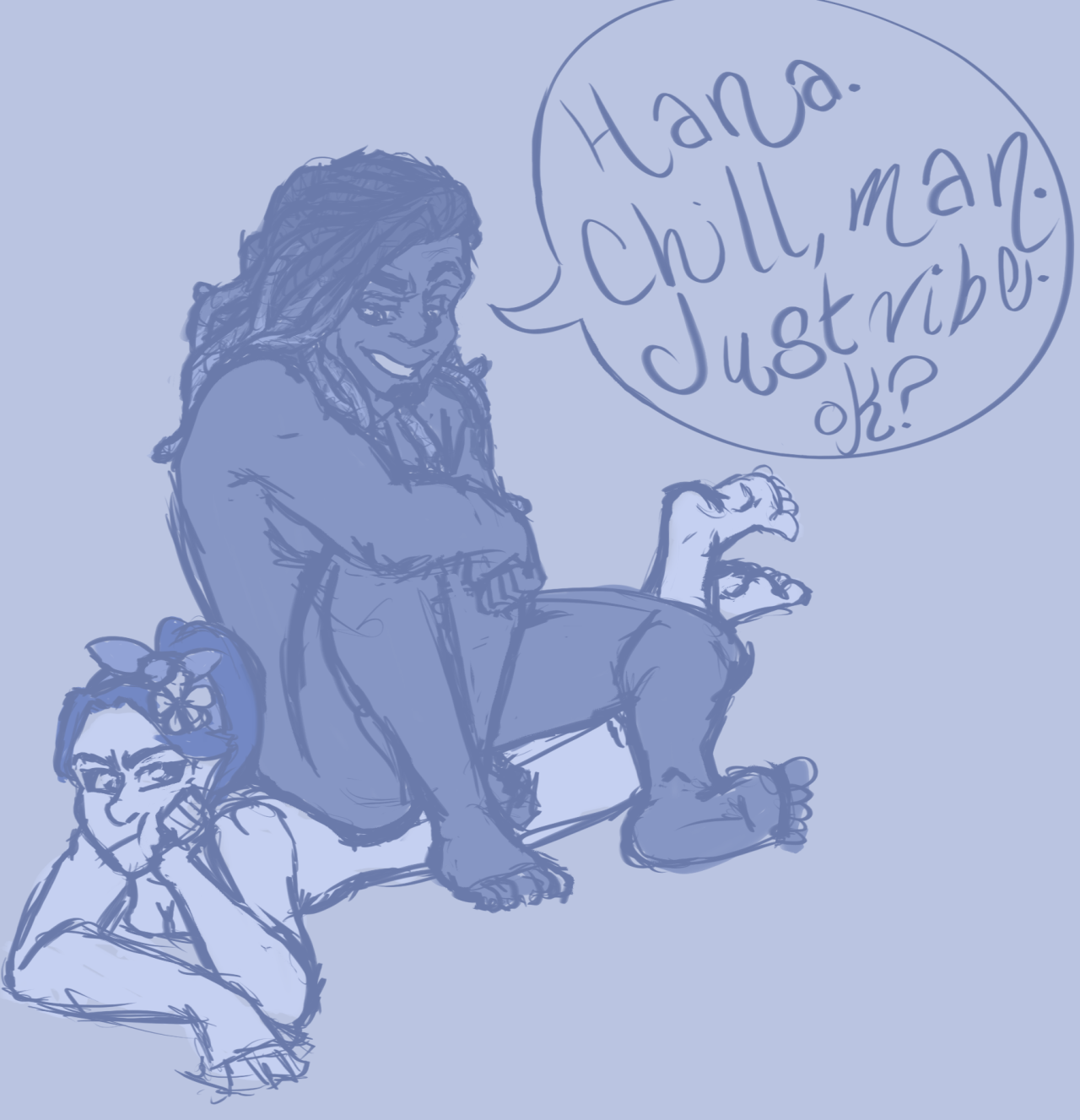 they went to a nude beach and hana was rambunctious
also can i just. drawing lu’s hair was fun? i know the model has thicc dreads but……… i lov….