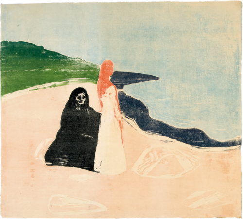 solarsisterss:  Two women on the shore (woodcut, 1898) Edvard Munch 