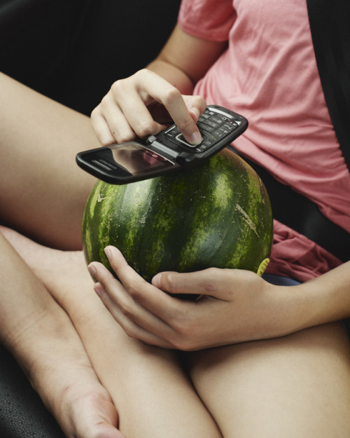 Flip phone and watermelon