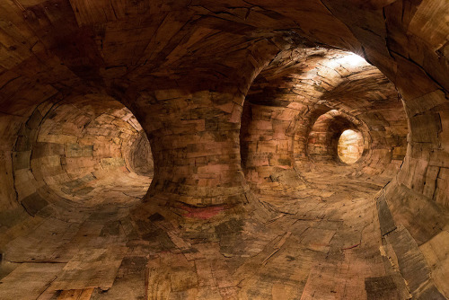 littlelimpstiff14u2:  Artist Henrique Oliveira Constructs a Cavernous Network of Repurposed Wood Tunnels at MAC USP Brazilian artist Henrique Oliveira (previously) recently completed work on his largest installation to date titled Transarquitetônica