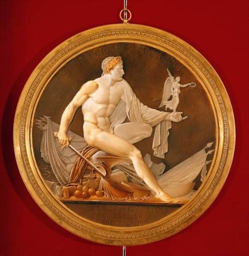 ganymedesrocks:  Circular plaque commemorating the Battle of Eylau, depicting Napoleon holding a fig
